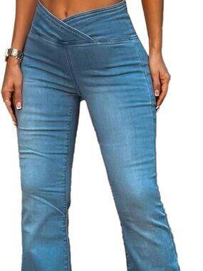 Flamingals brand Wrap Mid Rise Stretchy Flare Jeans